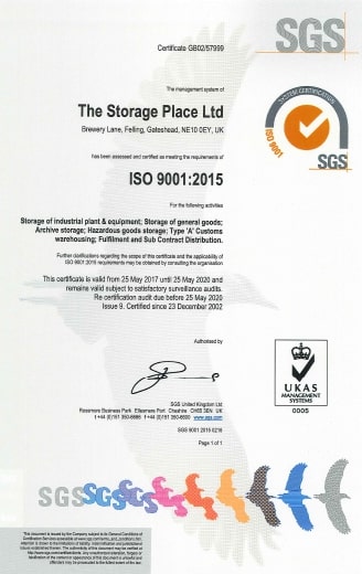 The Storage Place ISO 9001:2015 Certification